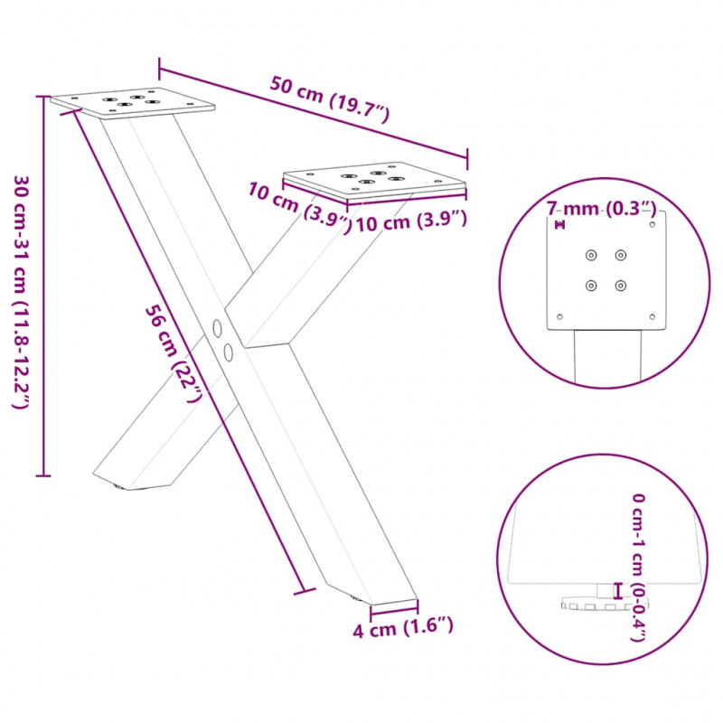 Nogi do stolika kawowego w kształcie litery X 2 szt. Czarne 50x(30-31) cm Stal