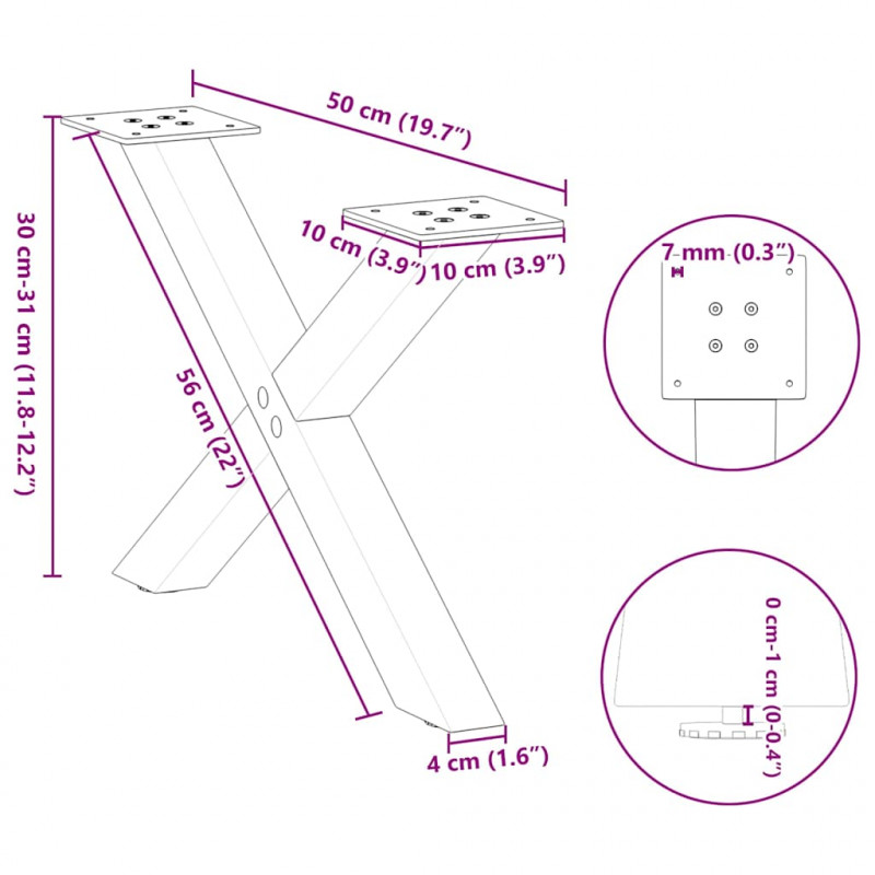 Nogi do stolika kawowego w kształcie litery X 2 szt. Antracyt 50x(30-31) cm Stal