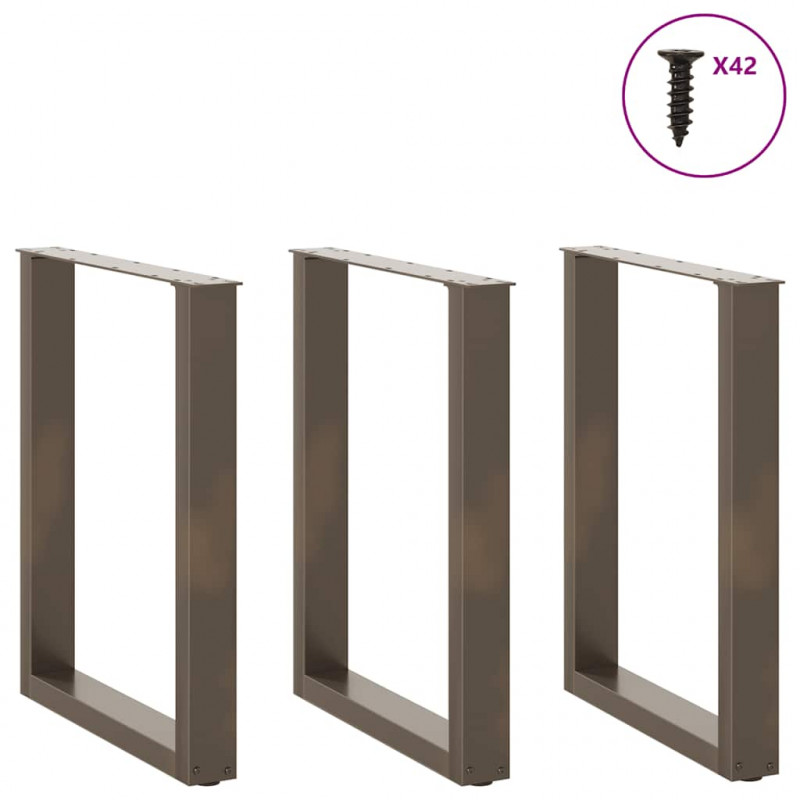 Nogi do stołu jadalnego w kształcie litery U 3 szt. Naturalna stal 70x(72-73) cm Stal