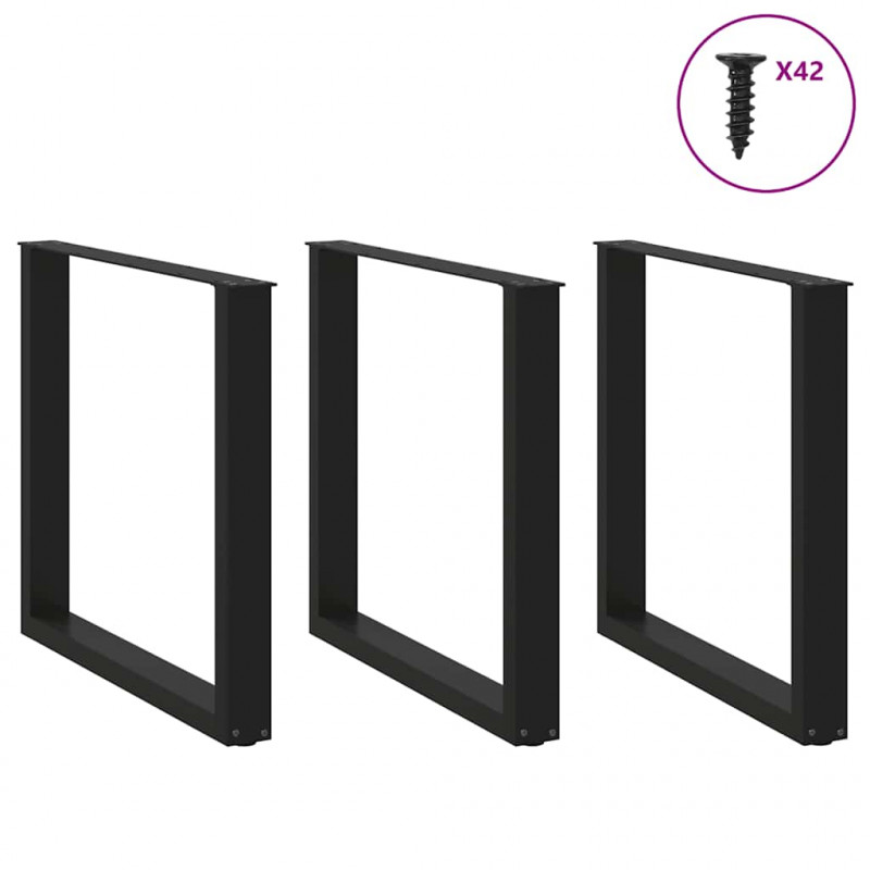 Nogi do stołu jadalnego w kształcie litery U 3 szt. Czarne 80x(72-73) cm Stal