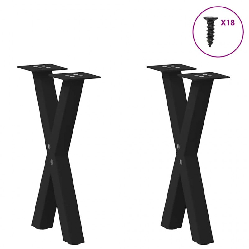 Nogi do stolika kawowego w kształcie litery X 2 szt. Czarne 28x(42-43) cm Stal