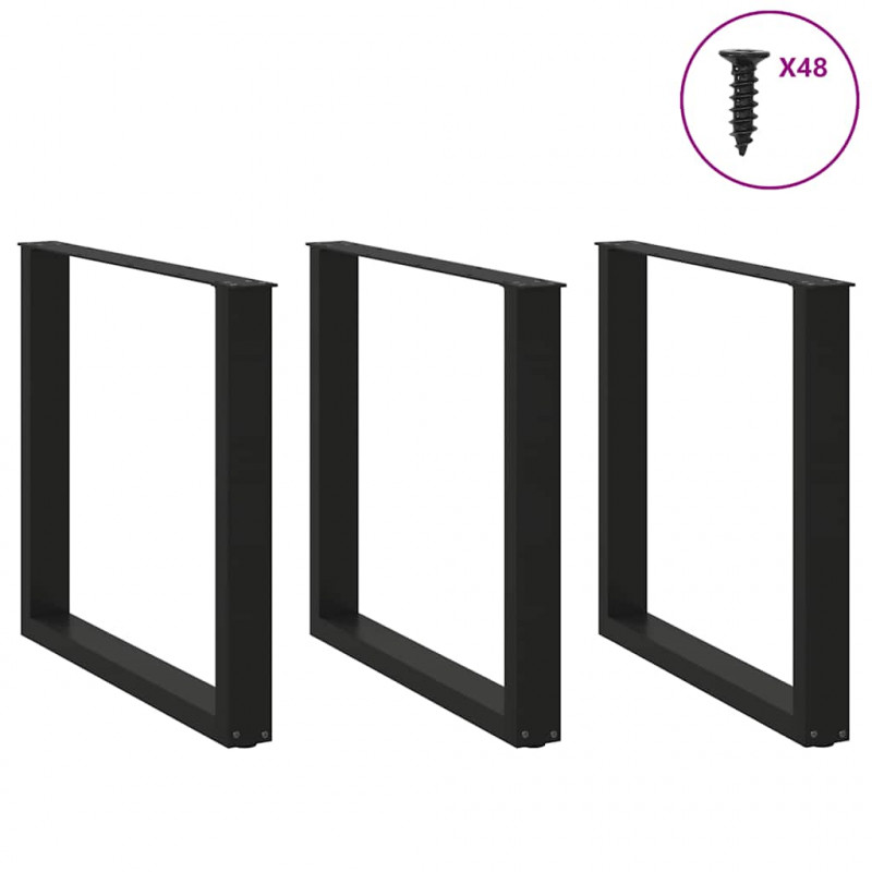 Nogi do stołu jadalnego w kształcie litery U 3 szt. Czarne 90x(72-73) cm Stal