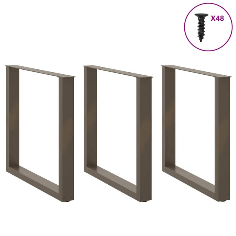 Nogi do stołu jadalnego w kształcie litery U 3 szt. Naturalna stal 90x(72-73) cm Stal