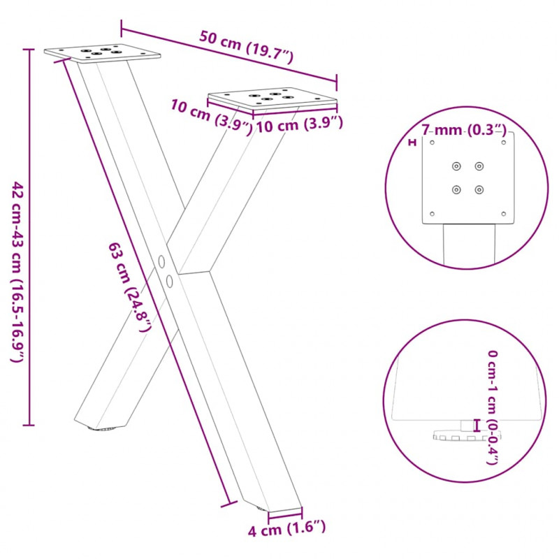 Nogi do stolika kawowego w kształcie litery X 2 szt. Czarne 50x(42-43) cm Stal