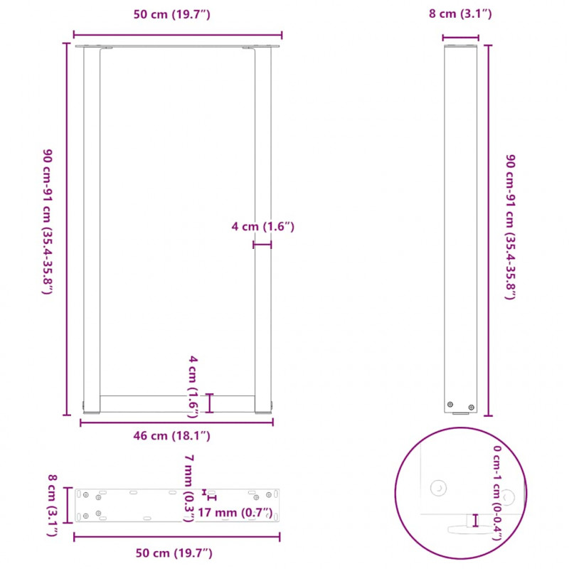 Nogi do stołu barowego w kształcie litery U 2 szt. Czarne 50x(90-91) cm Stal