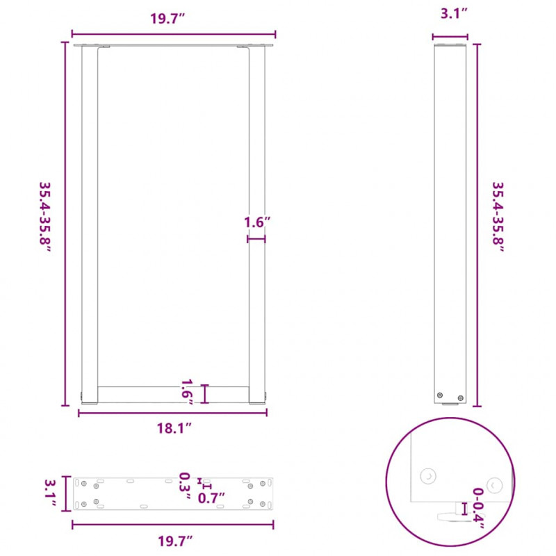 Nogi do stołu barowego w kształcie litery U 2 szt. Antracyt 50x(90-91) cm Stal