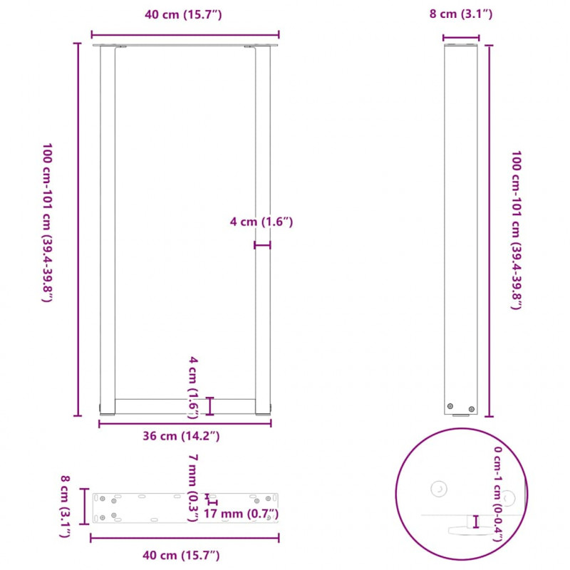 Nogi do stołu barowego w kształcie litery U 2 szt. Czarne 40x(100-101) cm Stal