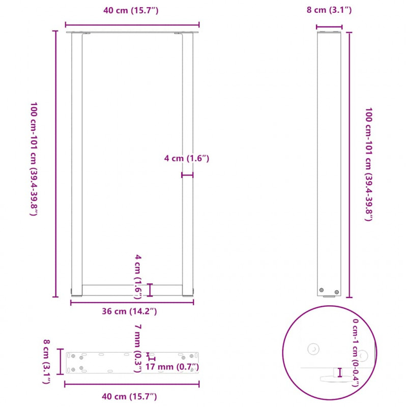 Nogi do stołu barowego w kształcie litery U 2 szt. Białe 40x(100-101) cm Stal