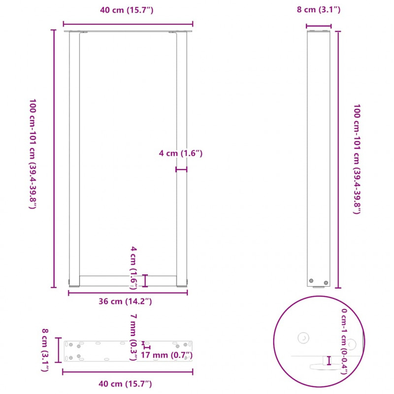Nogi do stołu barowego w kształcie litery U 2 szt. Antracyt 40x(100-101) cm Stal