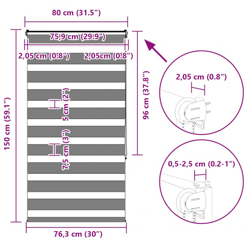 Roleta zebra, jasnoszara, szerokość tkaniny 75,9 cm, poliester