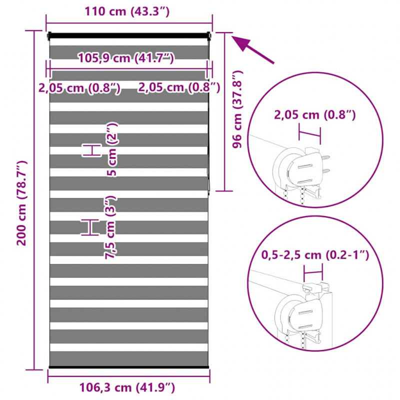 Roleta zebra, ciemnoszara, szerokość tkaniny 105,9cm, poliester