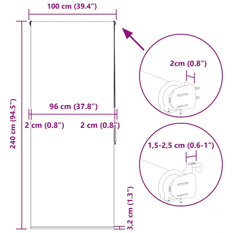 Roleta prysznicowa 100x240 cm Szerokość tkaniny 96 cm