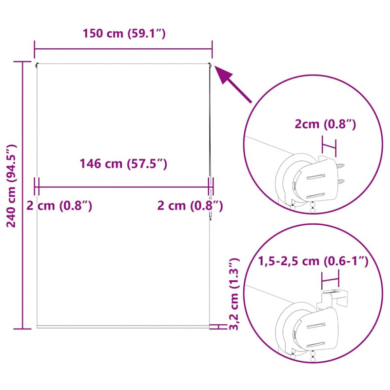 Roleta prysznicowa 150x240 cm Szerokość tkaniny 146 cm