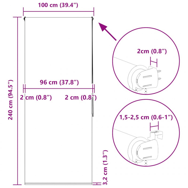 Roleta prysznicowa 100x240 cm Szerokość tkaniny 96 cm