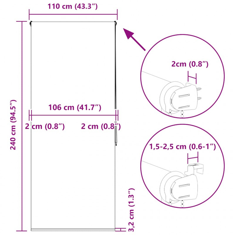 Roleta prysznicowa 110x240 cm Szerokość tkaniny 106 cm