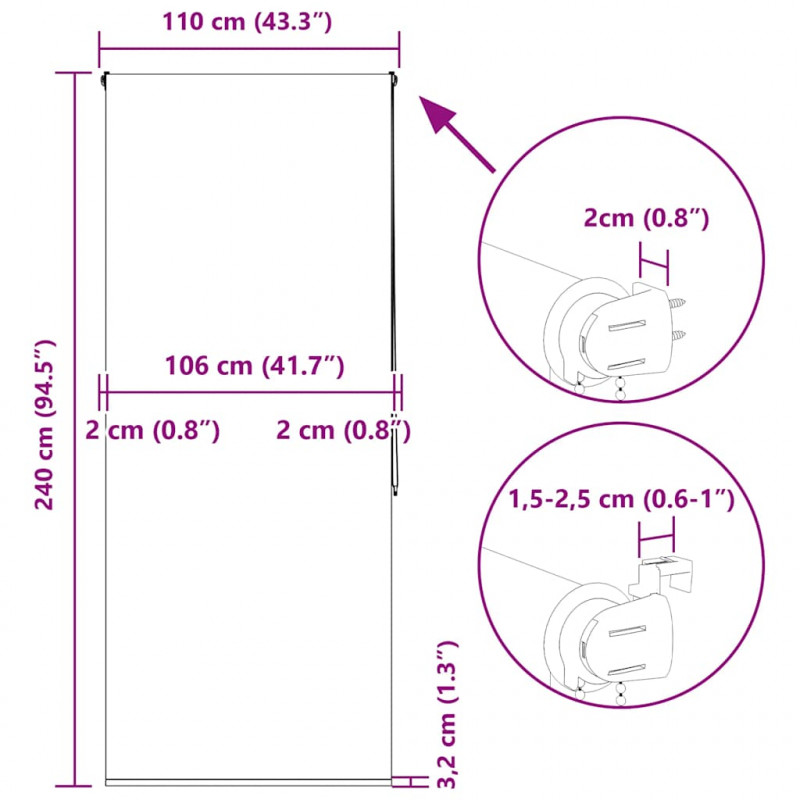 Roleta prysznicowa 110x240 cm Szerokość tkaniny 106 cm