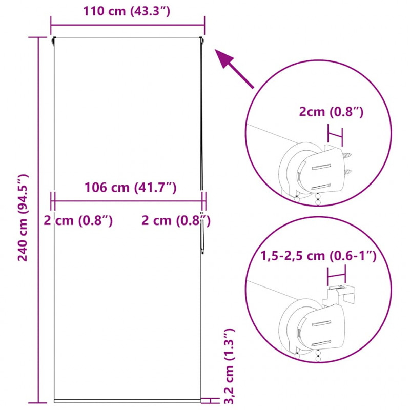 Roleta prysznicowa 110x240 cm Szerokość tkaniny 106 cm