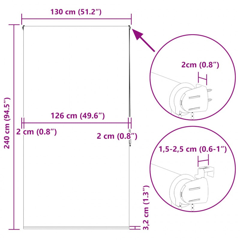 Roleta prysznicowa 130x240 cm Szerokość tkaniny 126 cm