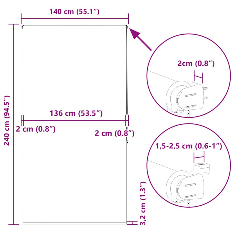 Roleta prysznicowa 140x240 cm Szerokość tkaniny 136 cm