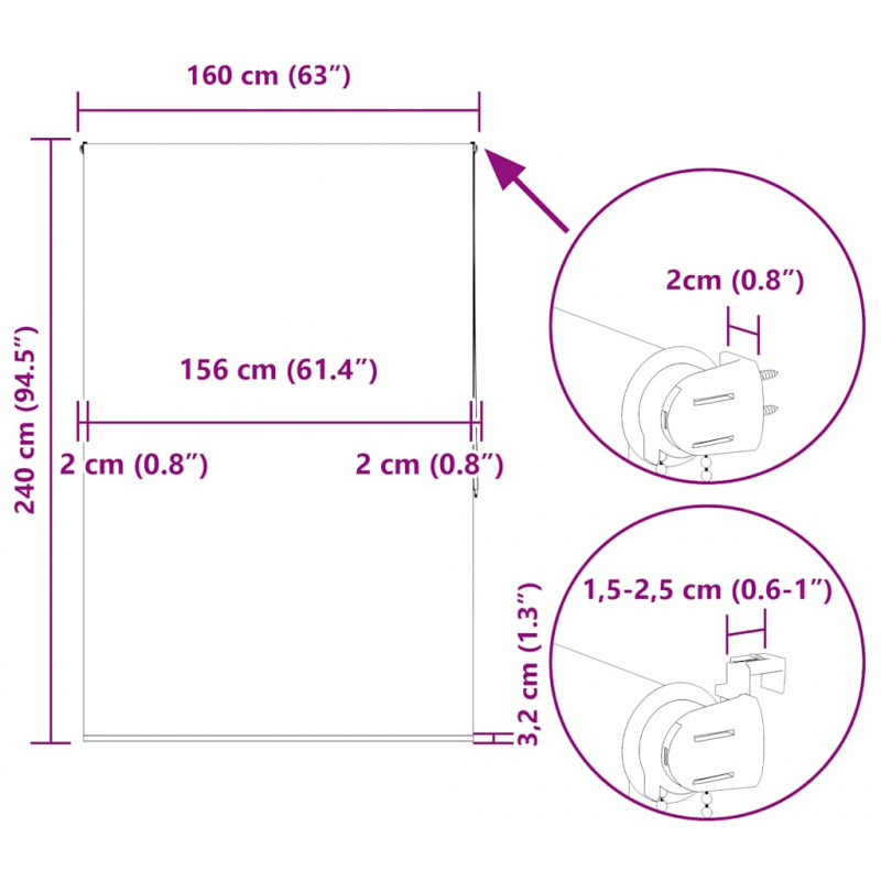 Roleta prysznicowa 160x240 cm Szerokość tkaniny 156 cm