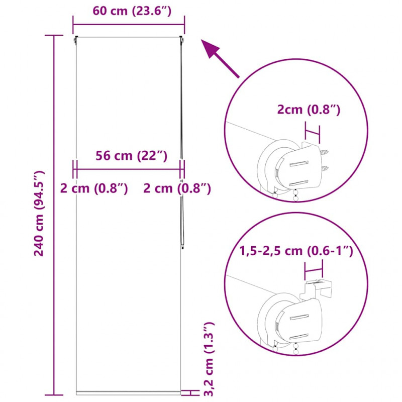 Roleta prysznicowa 60x240 cm Szerokość tkaniny 56 cm