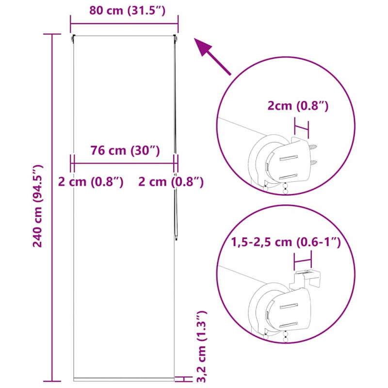 Roleta prysznicowa 80x240 cm Szerokość tkaniny 76 cm