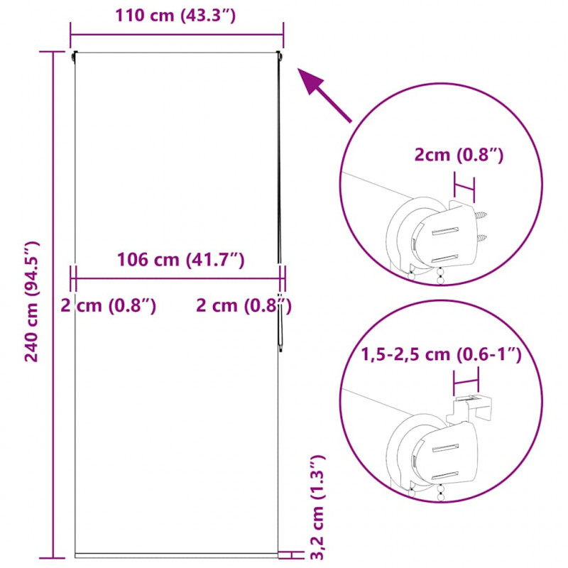 Roleta prysznicowa 110x240 cm Szerokość tkaniny 106 cm