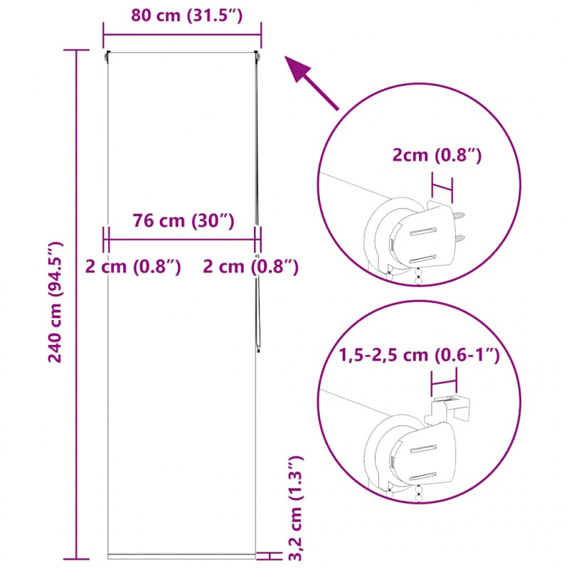 Roleta prysznicowa 80x240 cm Szerokość tkaniny 76 cm