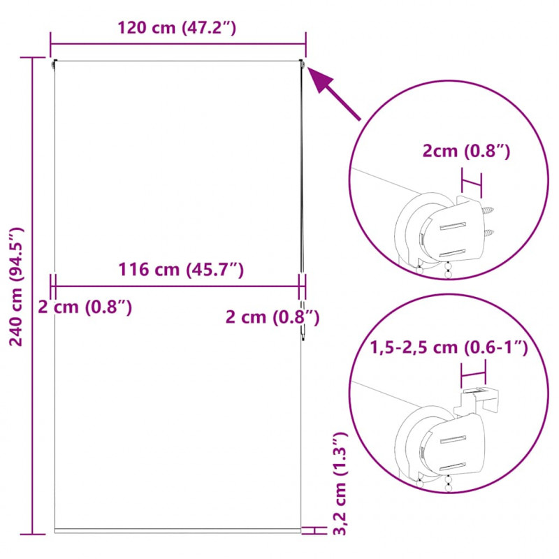 Roleta prysznicowa 120x240 cm Szerokość tkaniny 116 cm