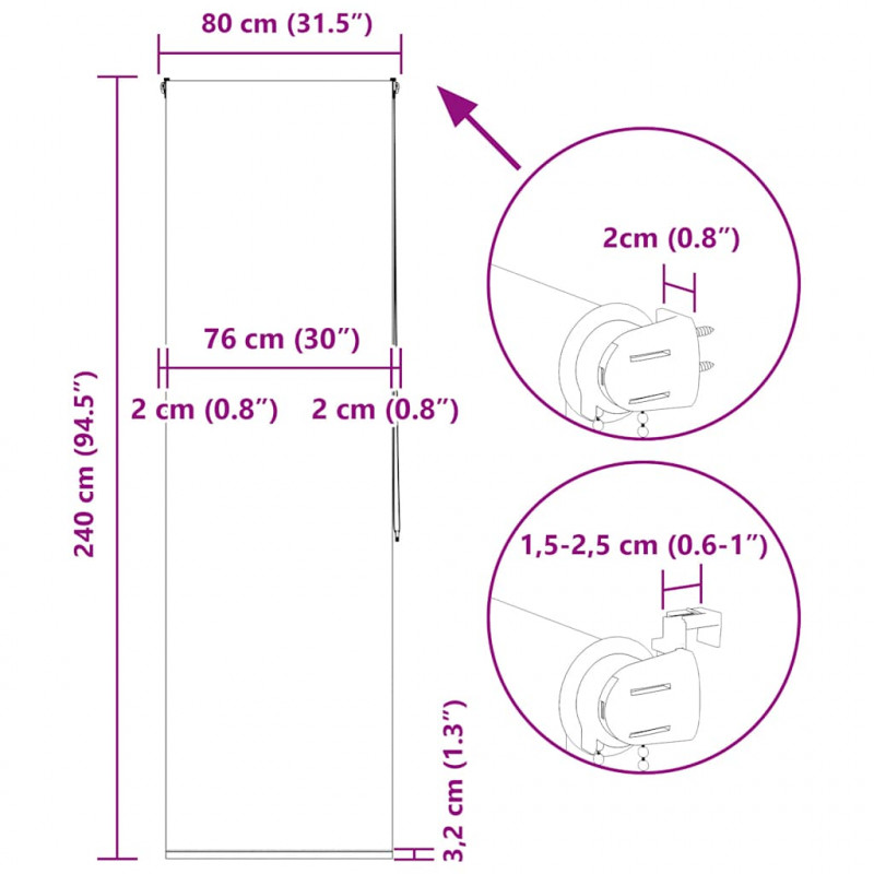Roleta prysznicowa 80x240 cm Szerokość tkaniny 76 cm