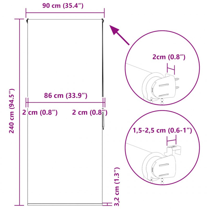 Roleta prysznicowa 90x240 cm Szerokość tkaniny 86 cm