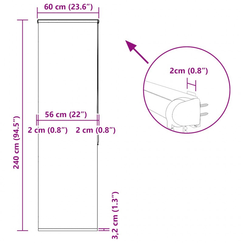 Roleta prysznicowa z kasetą 60x240 cm Szerokość tkaniny 56 cm
