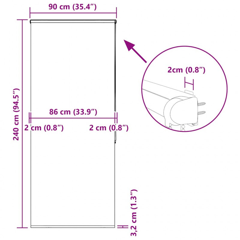Roleta prysznicowa z kasetą 90x240 cm Szerokość tkaniny 86 cm