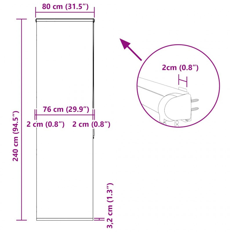 Roleta prysznicowa z kasetą 80x240 cm Szerokość tkaniny 76 cm