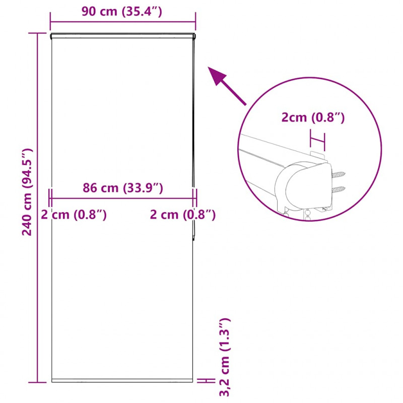 Roleta prysznicowa z kasetą 90x240 cm Szerokość tkaniny 86 cm