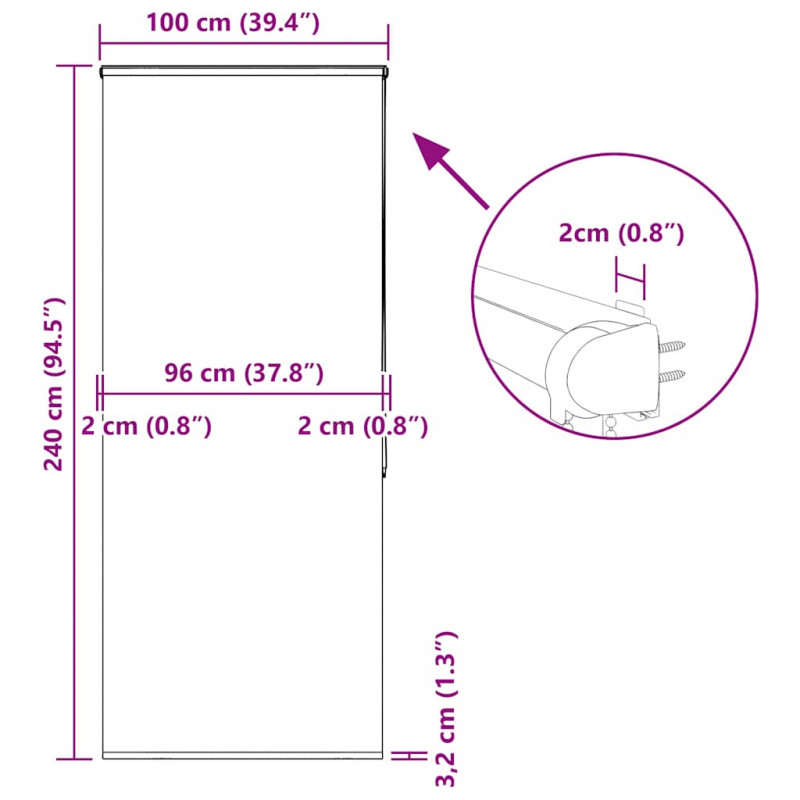 Roleta prysznicowa z kasetą 100x240 cm Szerokość tkaniny 96 cm