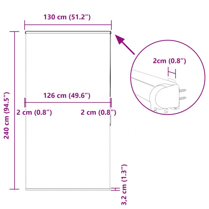 Roleta prysznicowa z kasetą 130x240 cm Szerokość tkaniny 126 cm