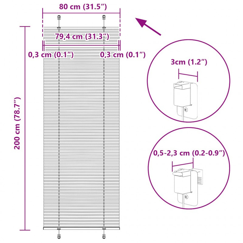Roleta plisowana kremowa 80x200 cm Szerokość tkaniny 79,4 cm