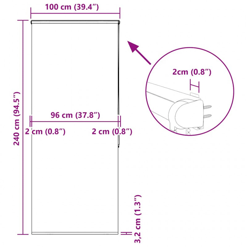Roleta prysznicowa z kasetą 100x240 cm Szerokość tkaniny 96 cm