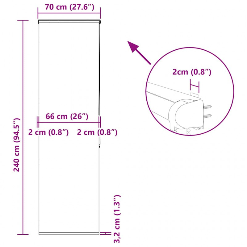 Roleta prysznicowa z kasetą 70x240 cm Szerokość tkaniny 66 cm
