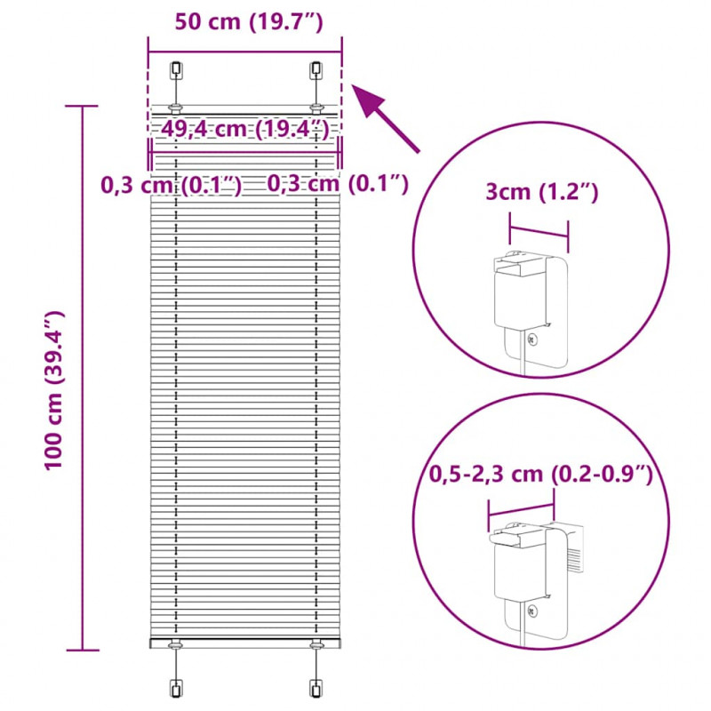 Roleta plisowana antracytowa 50x100 cm Szerokość tkaniny 49,4cm