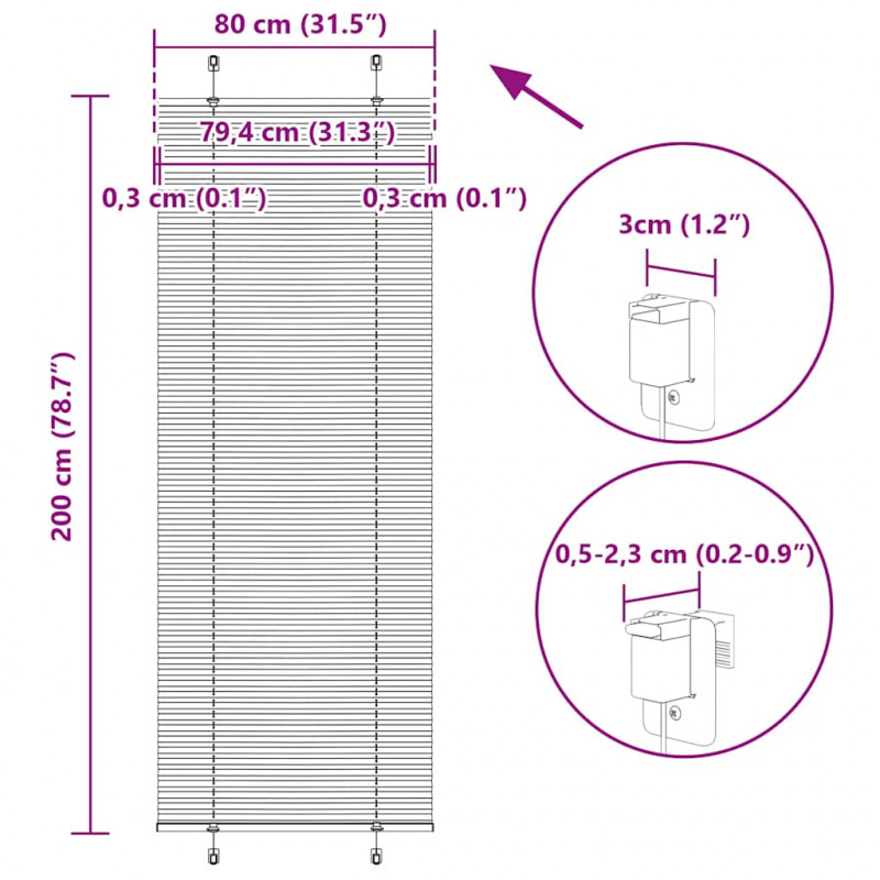 Roleta plisowana antracytowa 80x200 cm Szerokość tkaniny 79,4cm