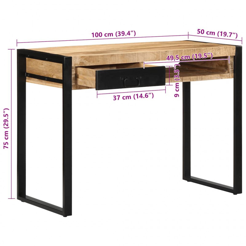 Biurko 100x50x75 cm lite drewno surowe mango