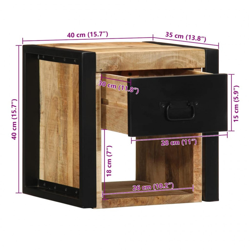 Szafka nocna 40x35x40 cm lite drewno surowe mango