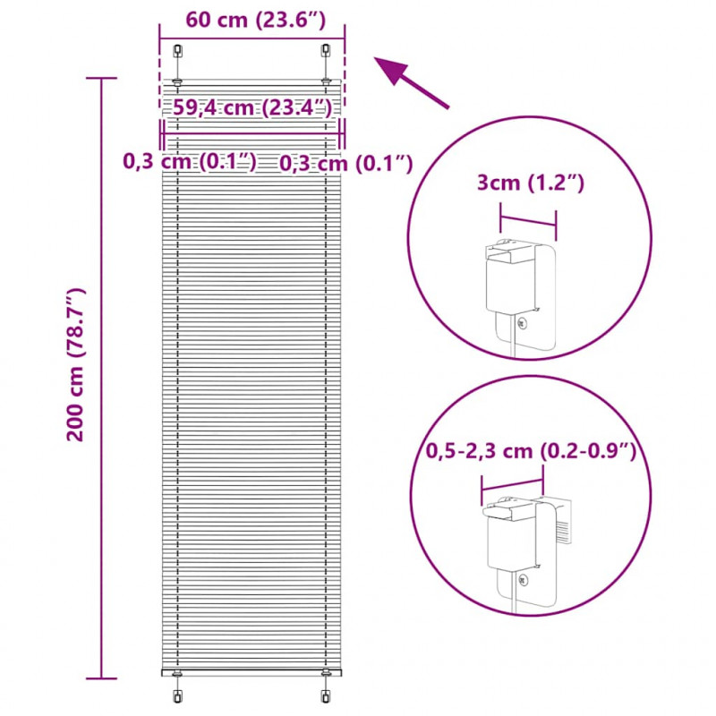 Roleta plisowana różowa 60x200 cm Szerokość tkaniny 59,4cm