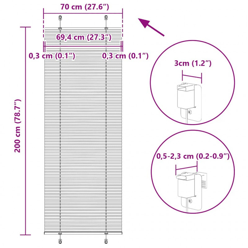 Roleta plisowana różowa 70x200 cm Szerokość tkaniny 69,4 cm