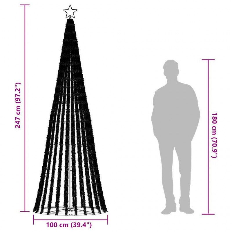 Stożkowa choinka z lampek, 475 zimnych białych LED, 247 cm