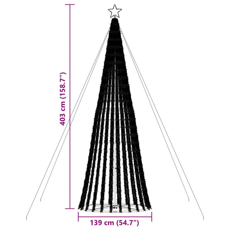 Stożkowa choinka z lampek, 1028 zimnych białych LED, 403 cm