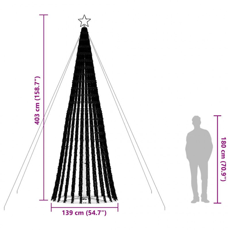 Stożkowa choinka z lampek, 1028 zimnych białych LED, 403 cm