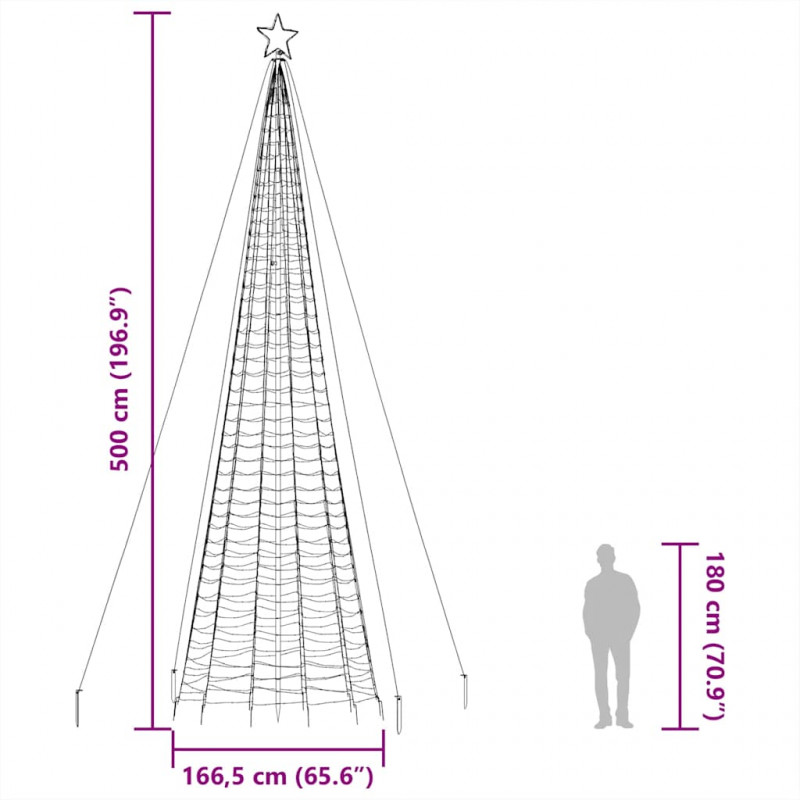 Choinka z lampek, z kołkami, 1534 ciepłych białych LED, 500 cm